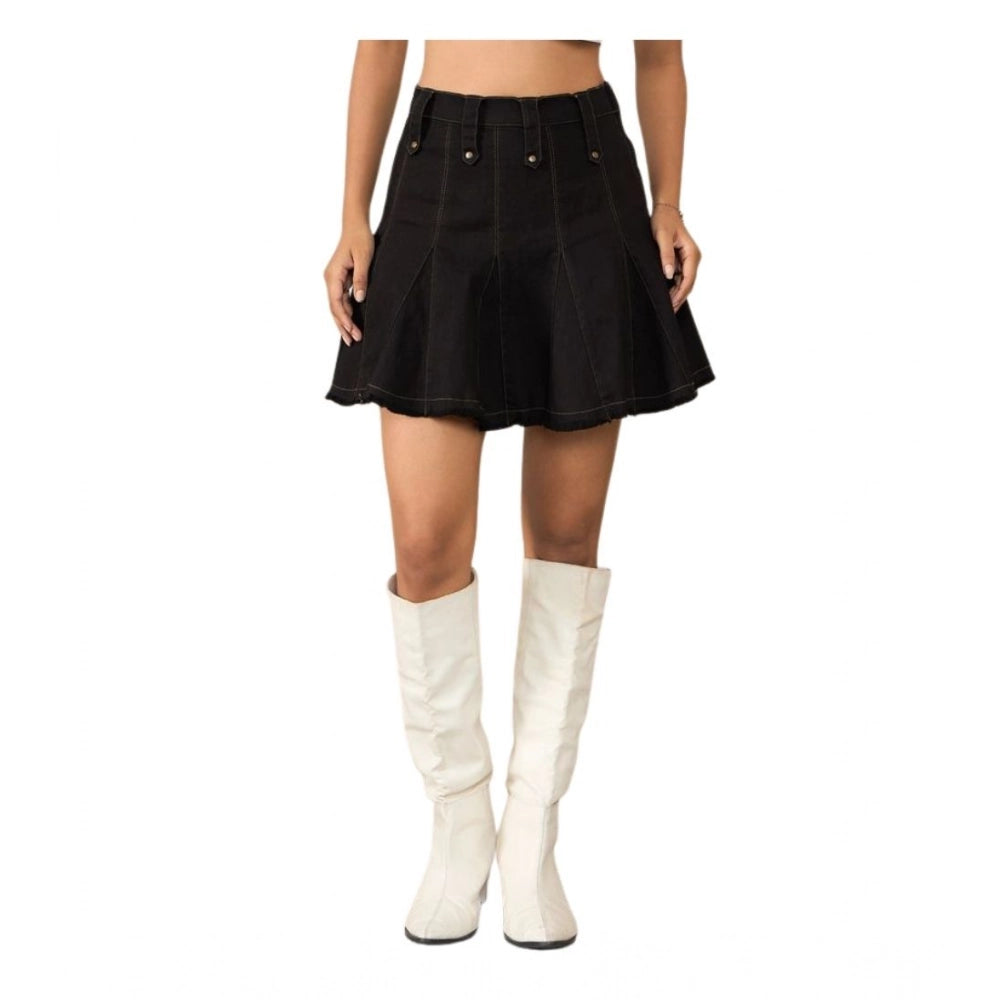 Women's Denim Washed Buttoned Skirt (Black)