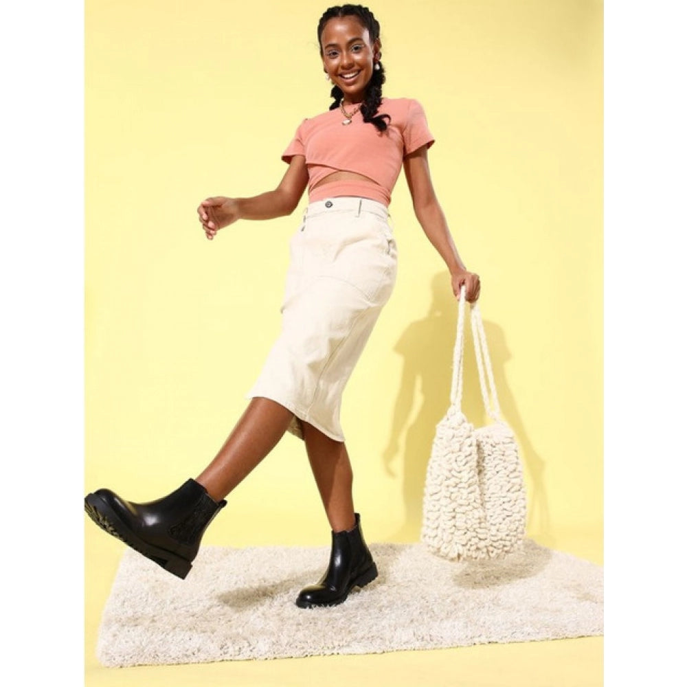 Women's Polyester Lycra Solid Short Sleeve Top (Pink)