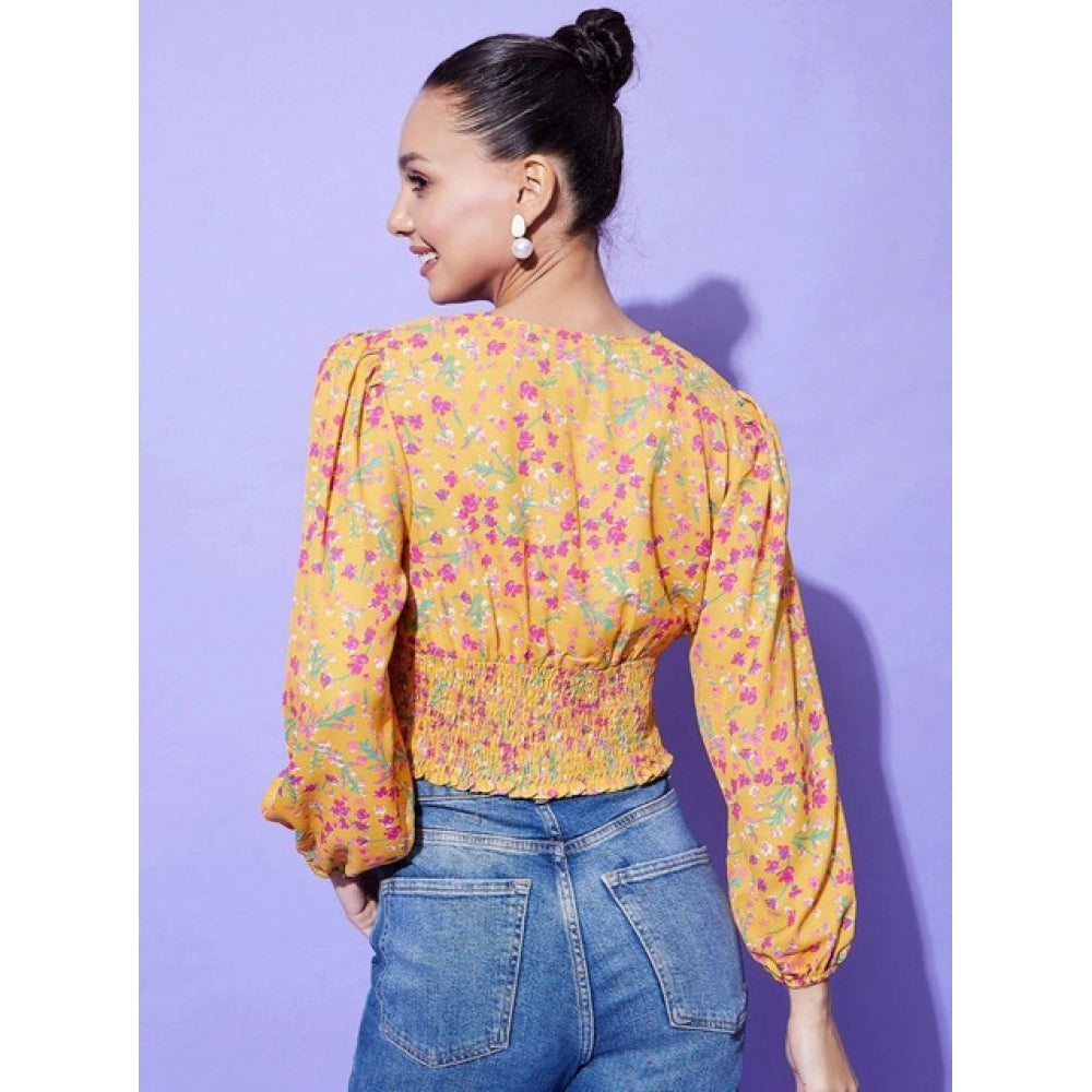 Women's Polyester Floral Long Sleeves Top (Multicolor)