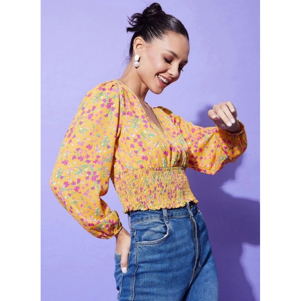 Women's Polyester Floral Long Sleeves Top (Multicolor)