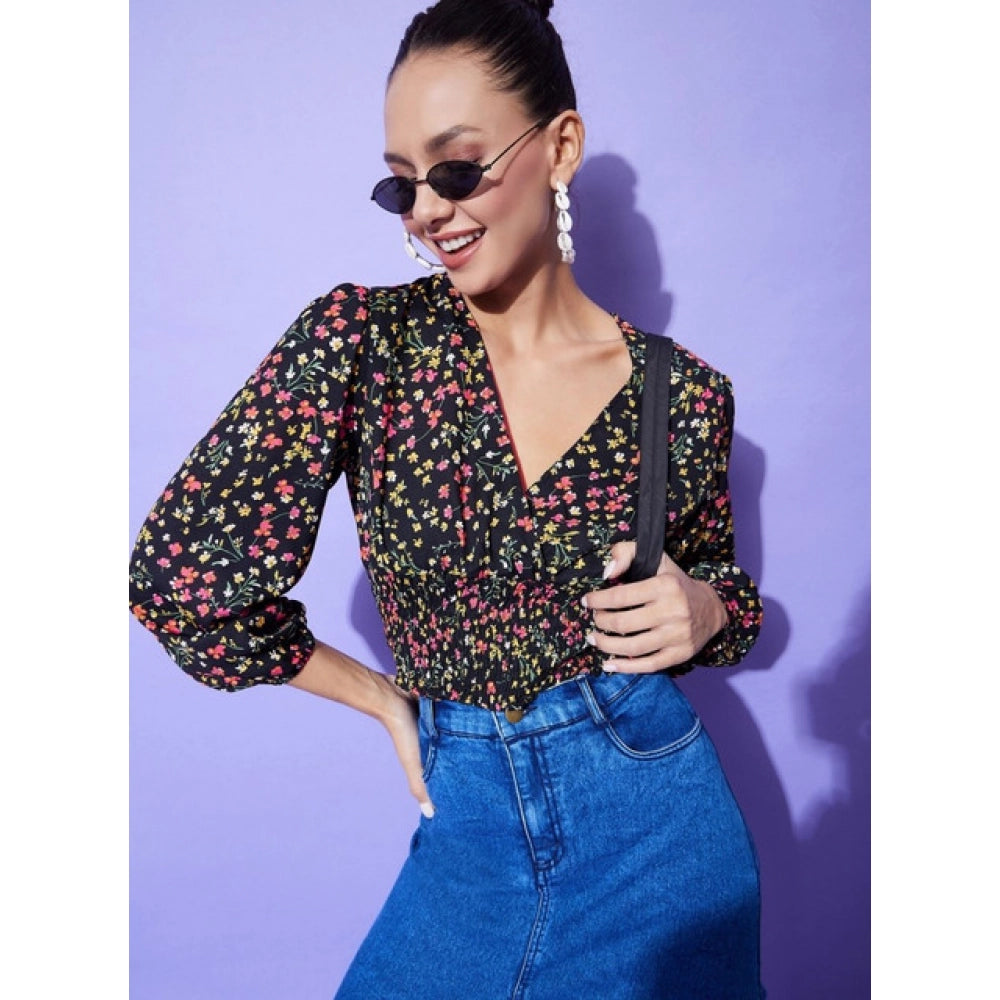 Women's Polyester Floral Long Sleeves Top (Multicolor)