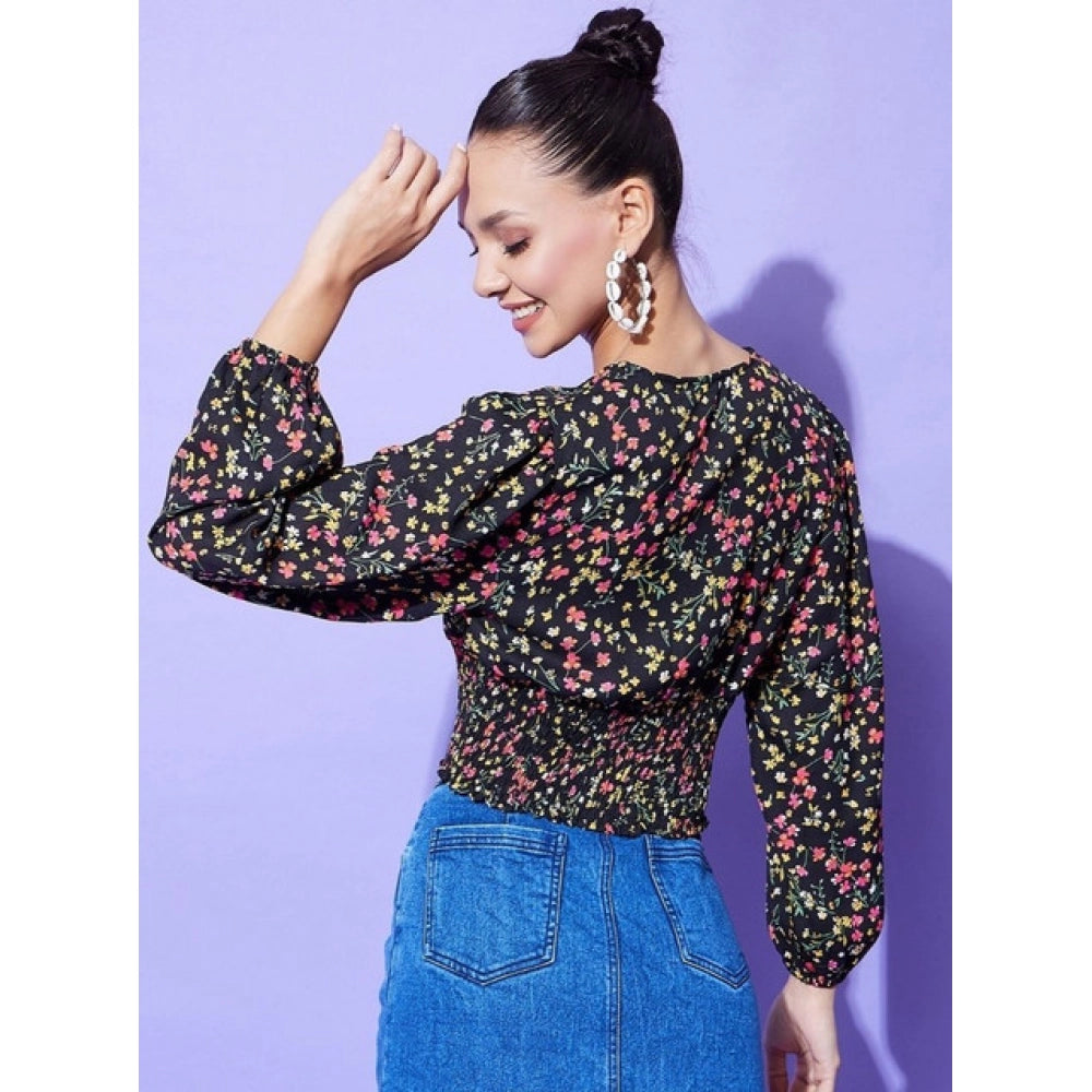 Women's Polyester Floral Long Sleeves Top (Multicolor)