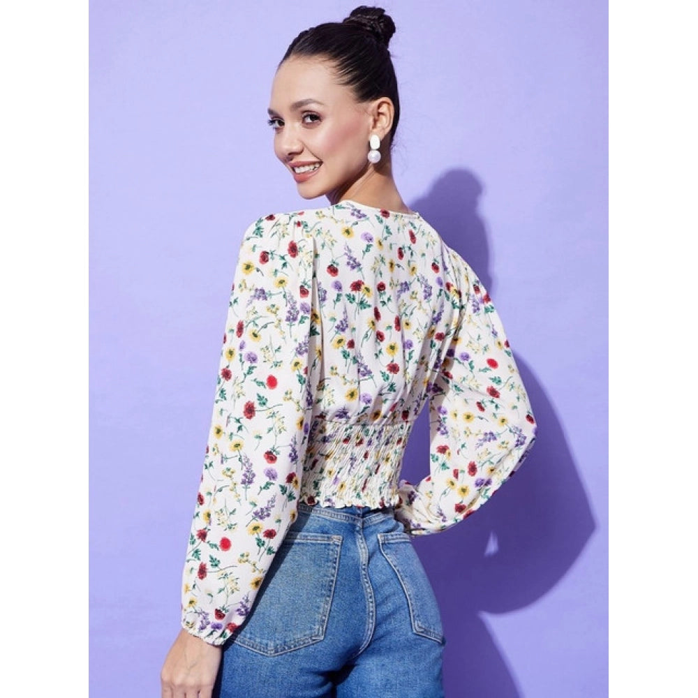 Women's Polyester Floral Long Sleeves Top (Multicolor)