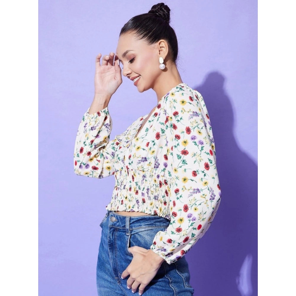 Women's Polyester Floral Long Sleeves Top (Multicolor)