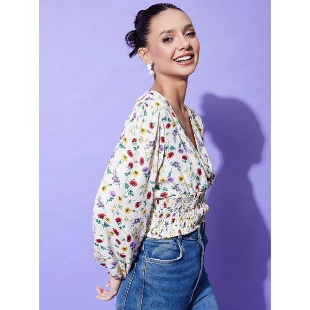 Women's Polyester Floral Long Sleeves Top (Multicolor)