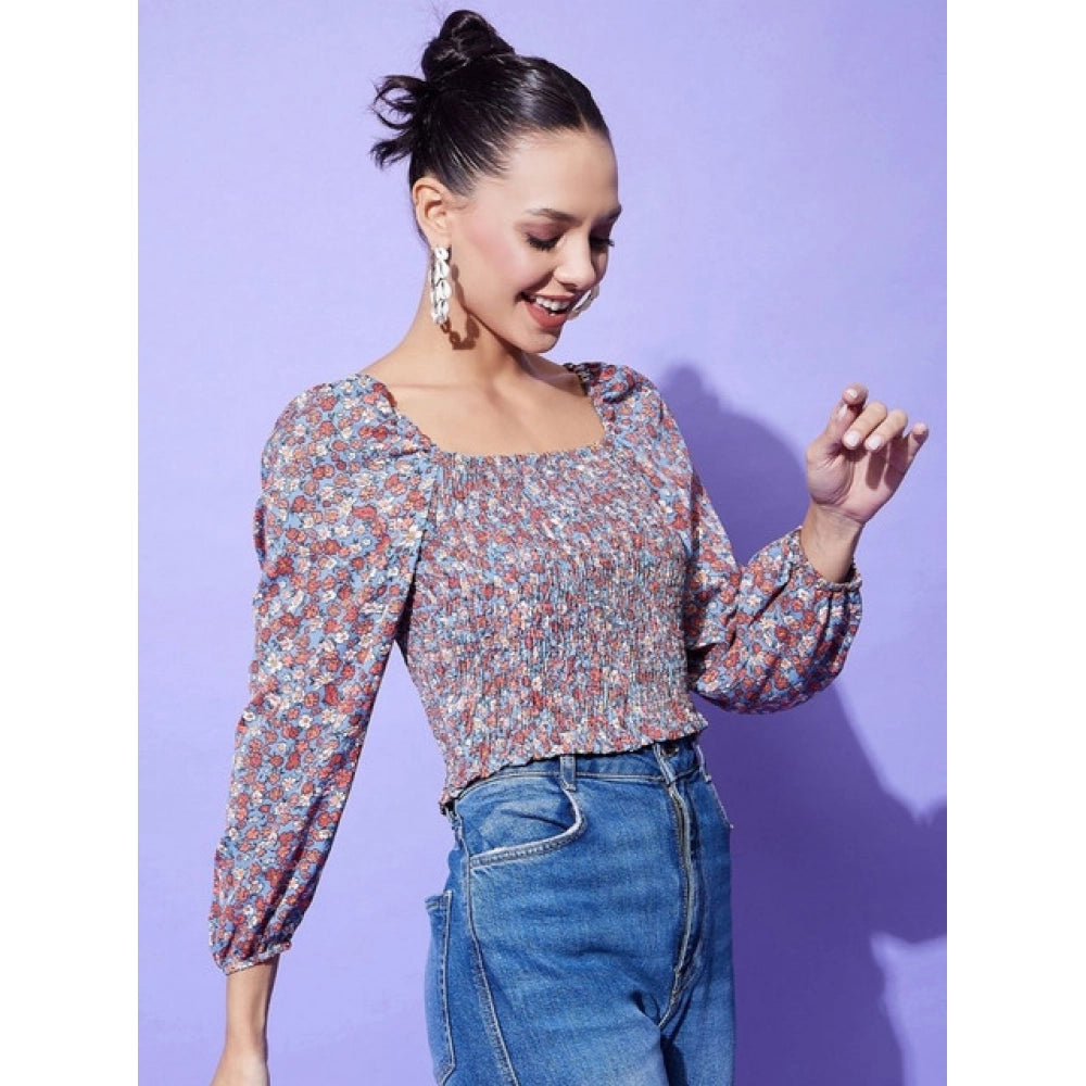 Women's Polyester Floral Long Sleeves Top (Multicolor)