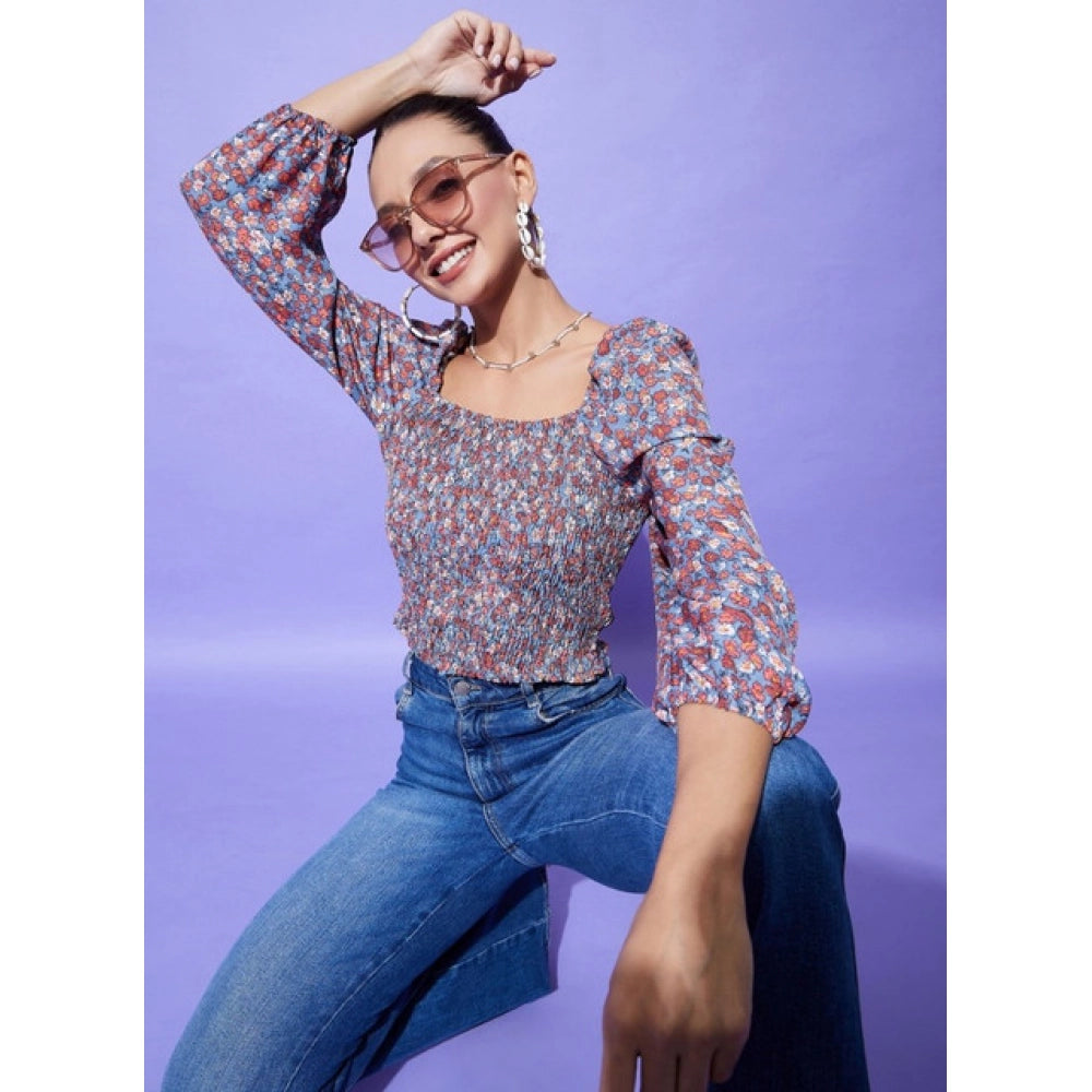 Women's Polyester Floral Long Sleeves Top (Multicolor)