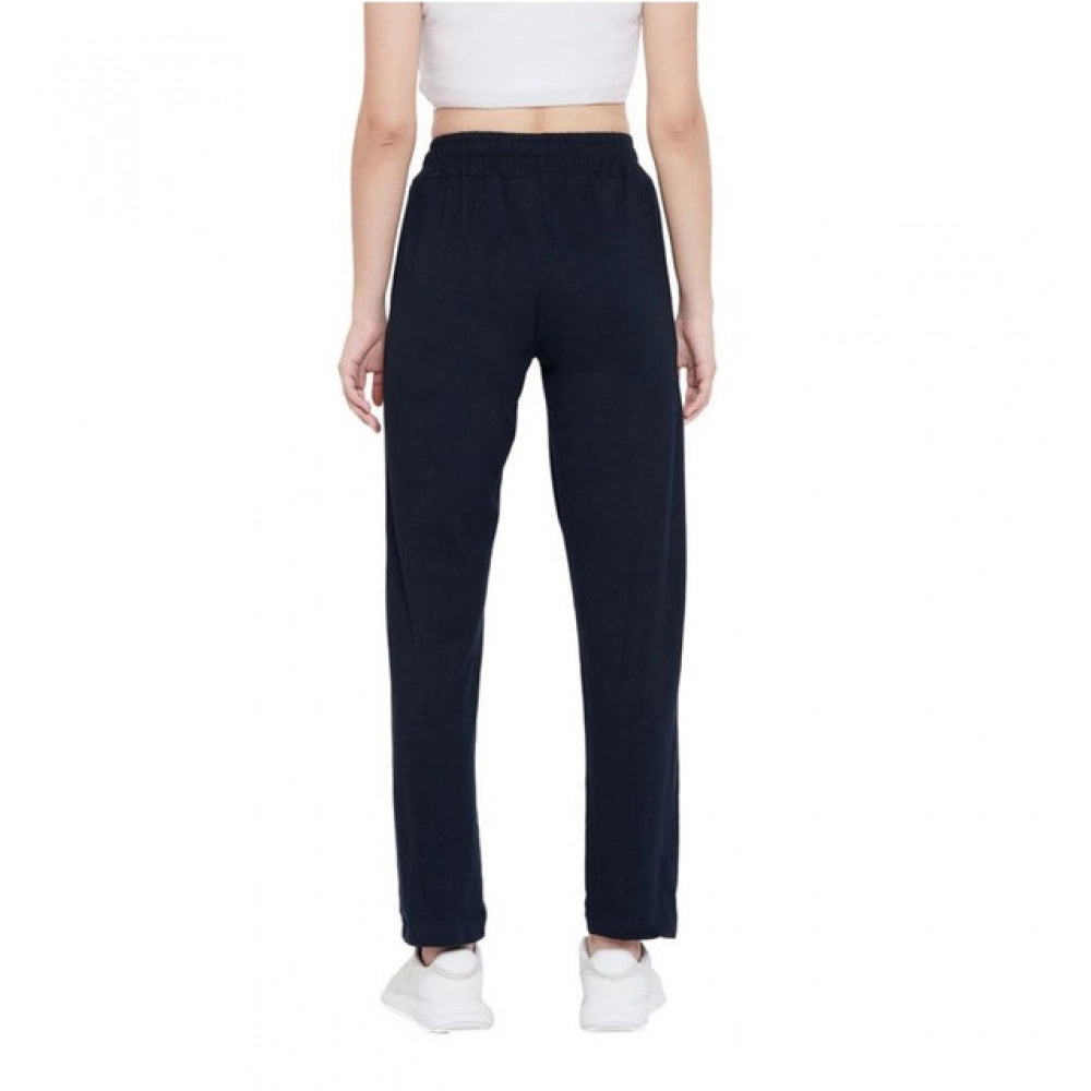 Women's Cotton Solid Elasticated Track Pants (Navy)