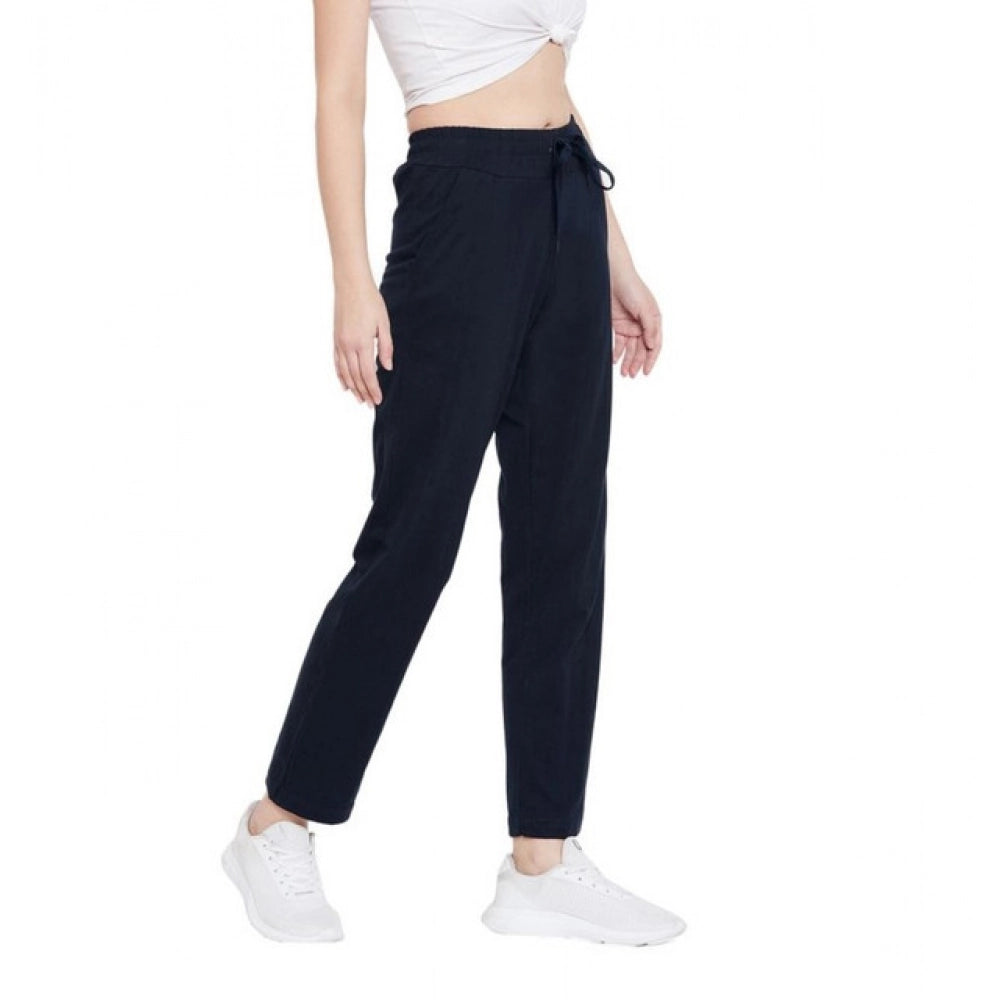 Women's Cotton Solid Elasticated Track Pants (Navy)