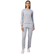 Women's Cotton Solid Long Sleeves Tracksuit (Light Grey - Pink)