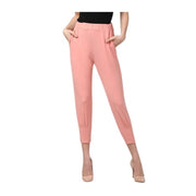 Women's Polyester Solid Elasticated Trousers (Pink)