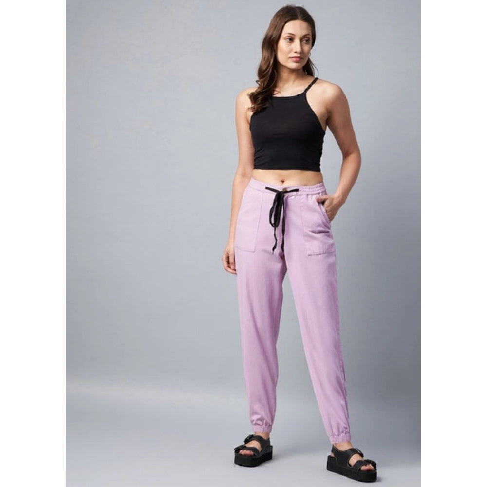 Women's Coton Twill Solid Elasticated Trousers (Lavender)