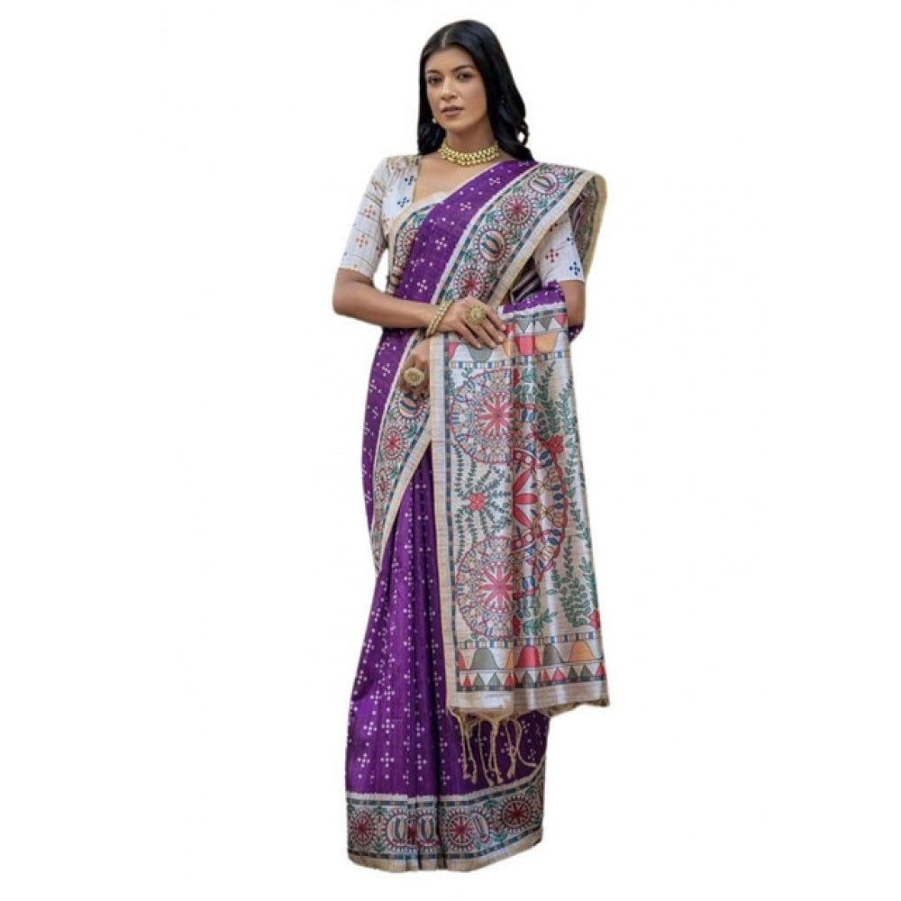 Women's Faux_Tussar Geometric_Print Saree With Unstitched Blouse 5.5Mtr (Purple)