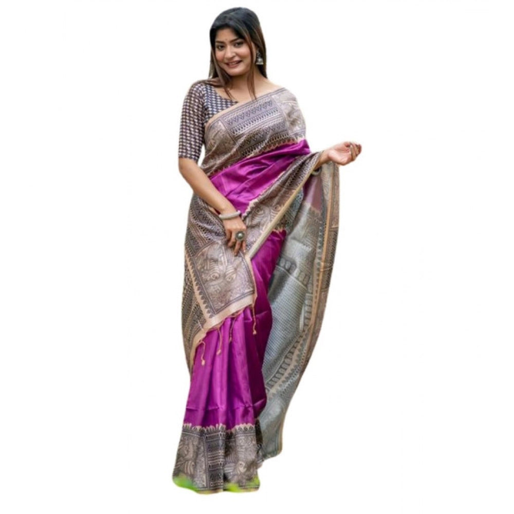 Women's Faux_Tussar Geometric_Print Saree With Unstitched Blouse 5.5Mtr (Purple)