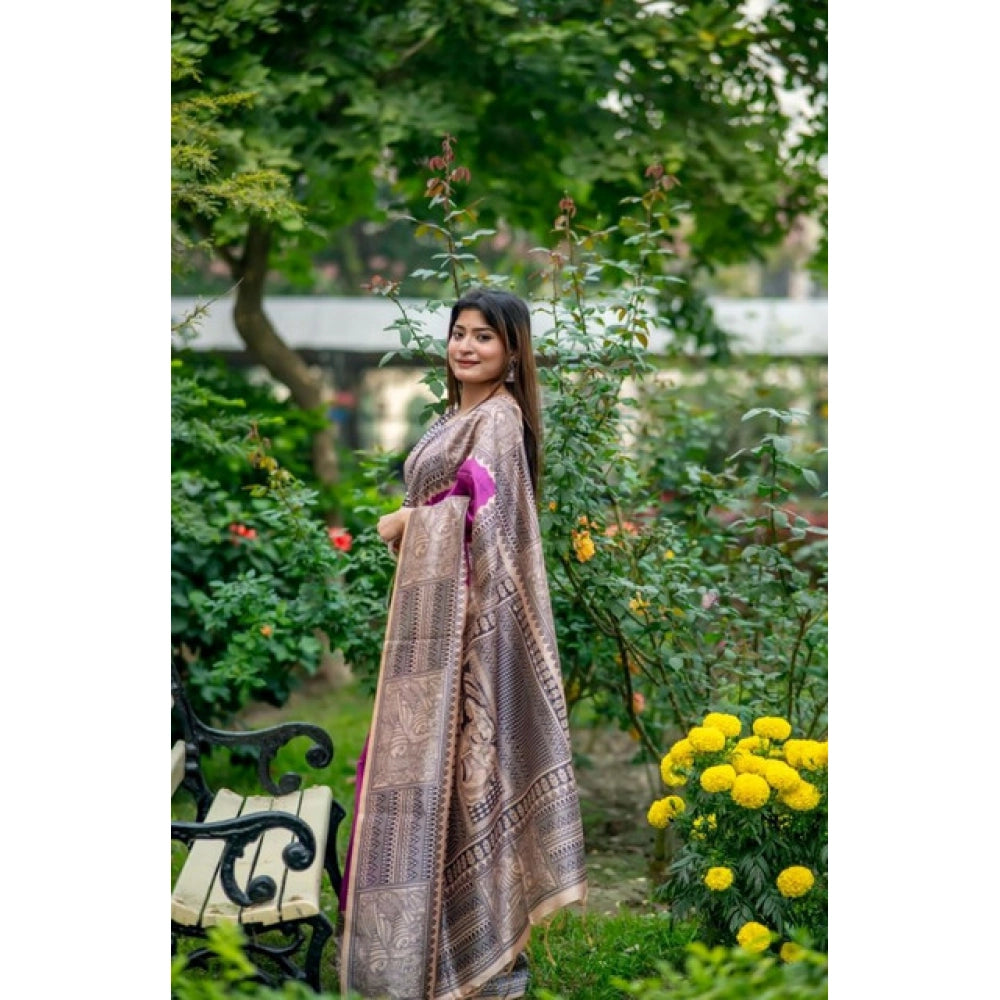 Women's Faux_Tussar Geometric_Print Saree With Unstitched Blouse 5.5Mtr (Purple)