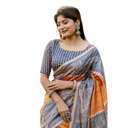 Women's Faux_Tussar Geometric_Print Saree With Unstitched Blouse 5.5Mtr (Rust)