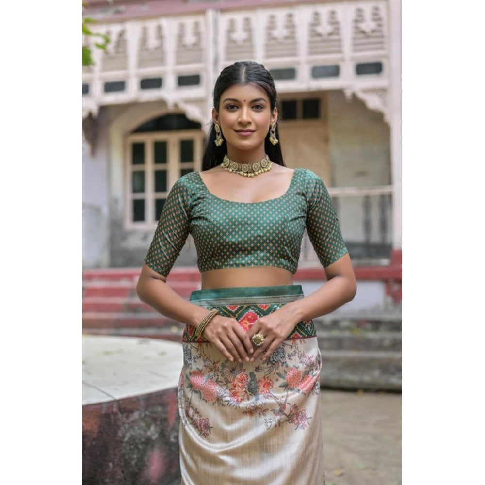 Women's Faux_Tussar Floral Jal With Patola Print Saree With Unstitched Blouse 5.5Mtr (Teal)