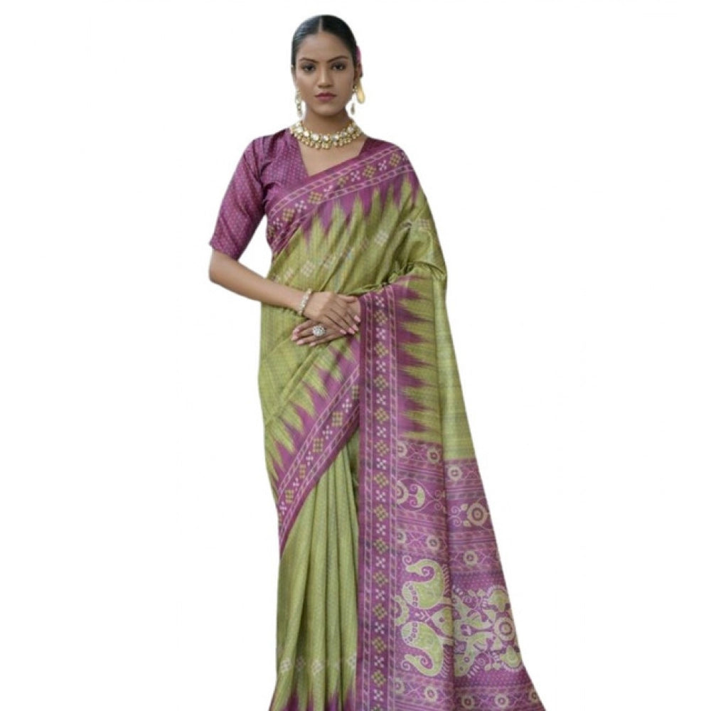 Women's Faux_Tussar Ikat Saree With Unstitched Blouse 5.5Mtr (Green)