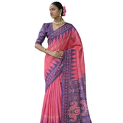 Women's Faux_Tussar Ikat Saree With Unstitched Blouse 5.5Mtr (Peach)
