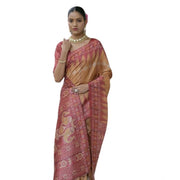 Women's Faux_Tussar Ikat Saree With Unstitched Blouse 5.5Mtr (Rust)