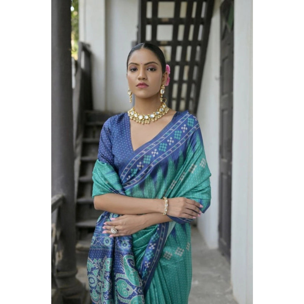 Women's Faux_Tussar Ikat Saree With Unstitched Blouse 5.5Mtr (Sea_Green)