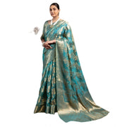 Women's Organza Woven Saree With Unstitched Blouse 5.5Mtr (Light_Blue)