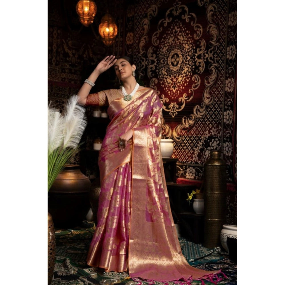 Women's Organza Woven Saree With Unstitched Blouse 5.5Mtr (Purple)