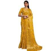 Women's Organza Woven Saree With Unstitched Blouse 5.5Mtr (Yellow)