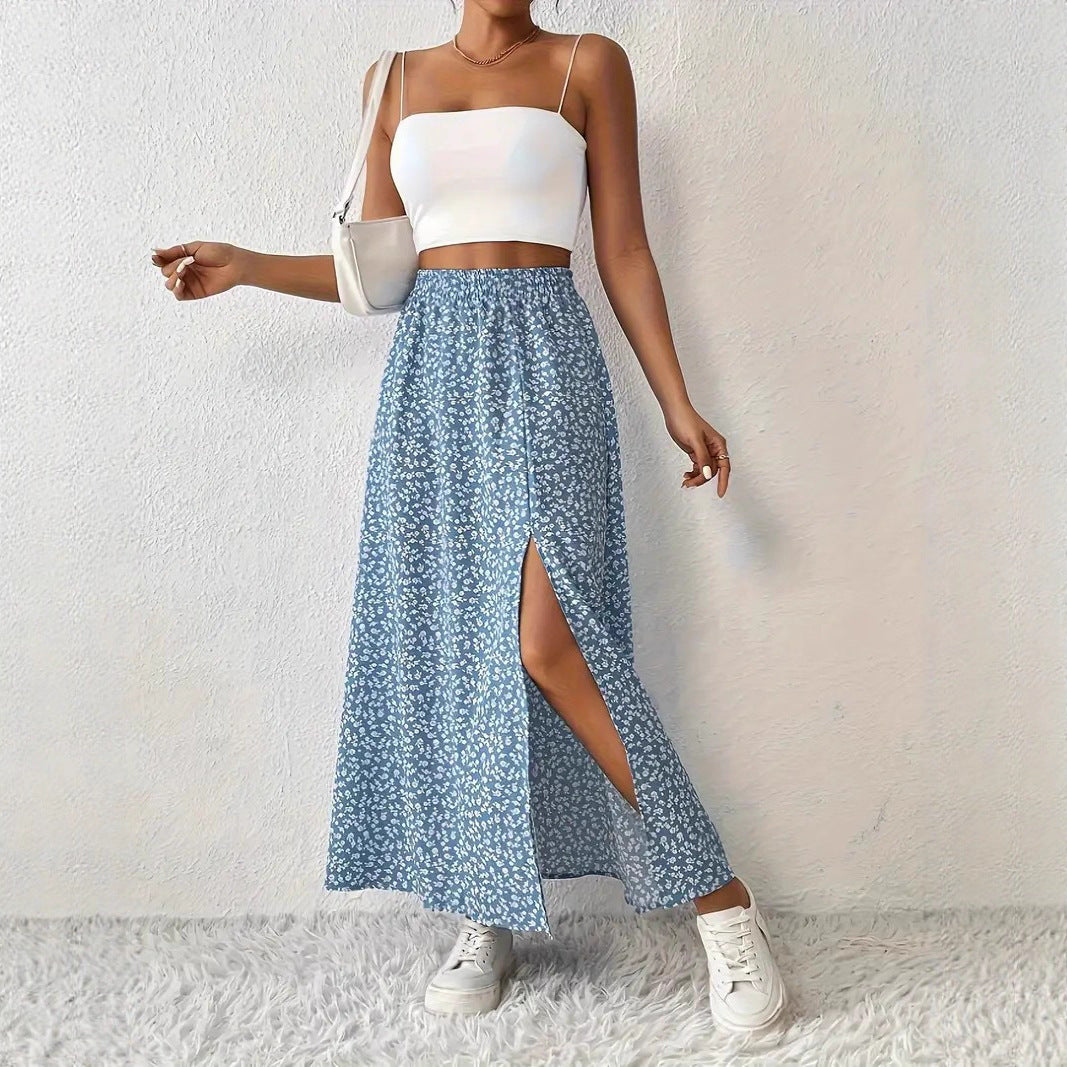 Women's Fashionable With Side-slit Printed Skirt