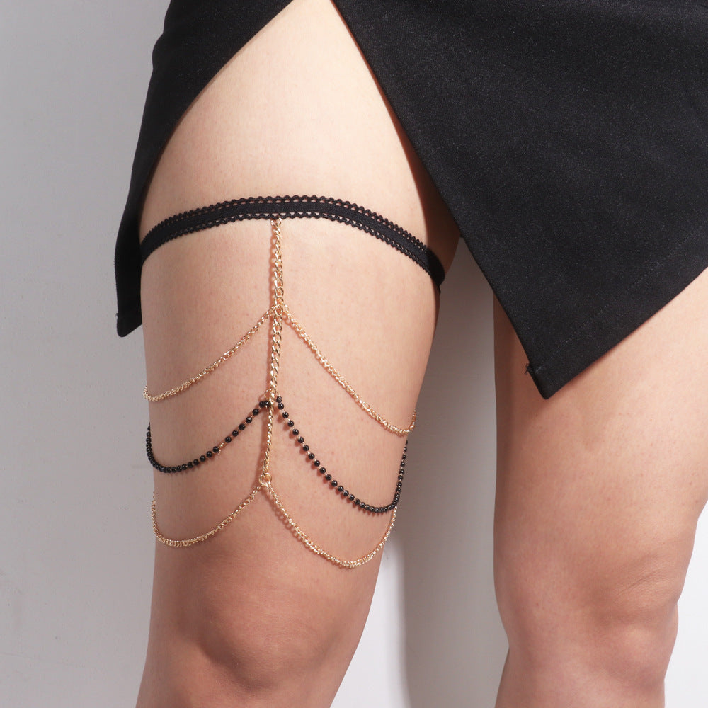 Women's Black Pearl Chain Leg Chain
