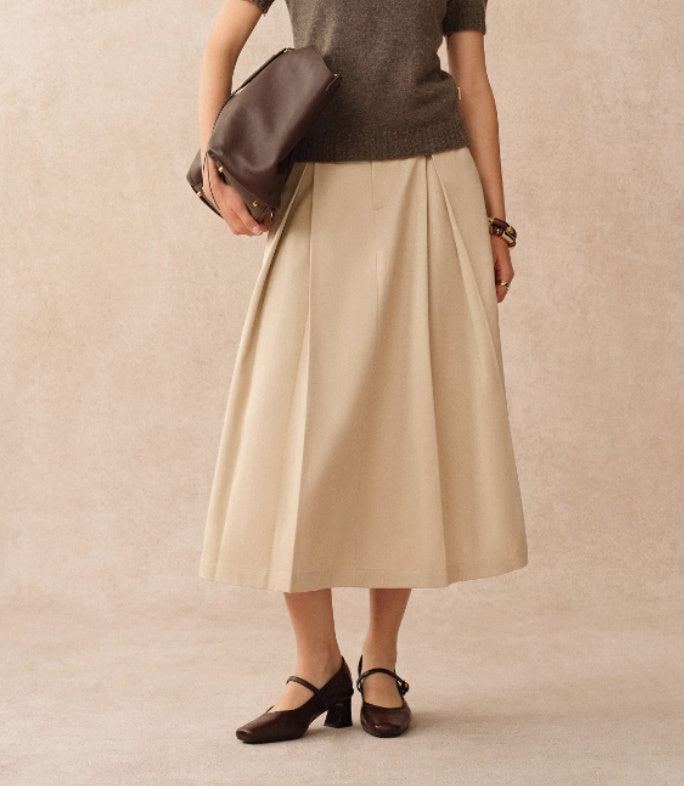 Khaki Tencel Cotton Type A Pleated Tooling Skirt
