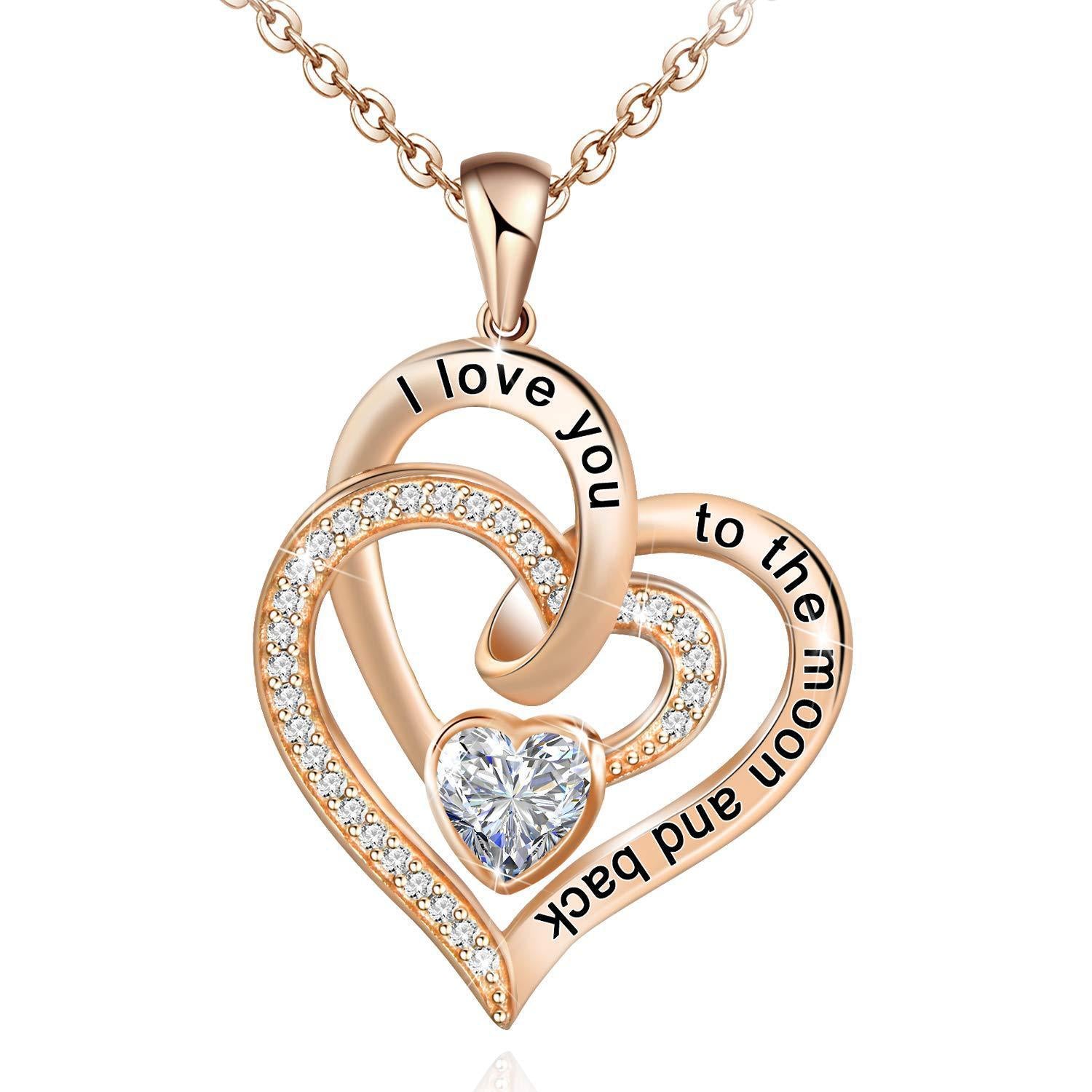 Lettering Necklace Double Heart Diamond Birthstone Necklace