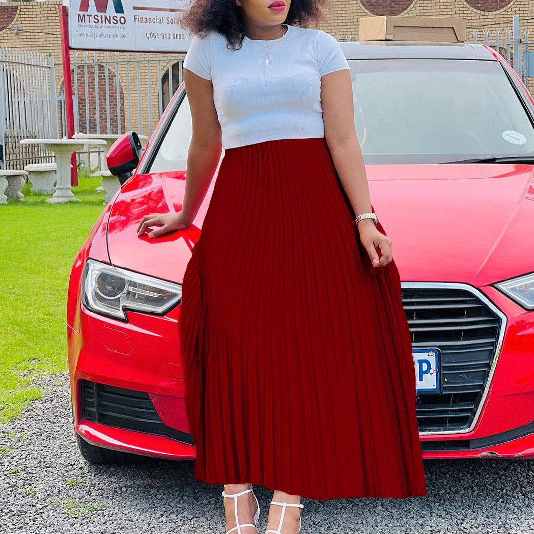 Solid Color High Waist Dress Plus Size European And American