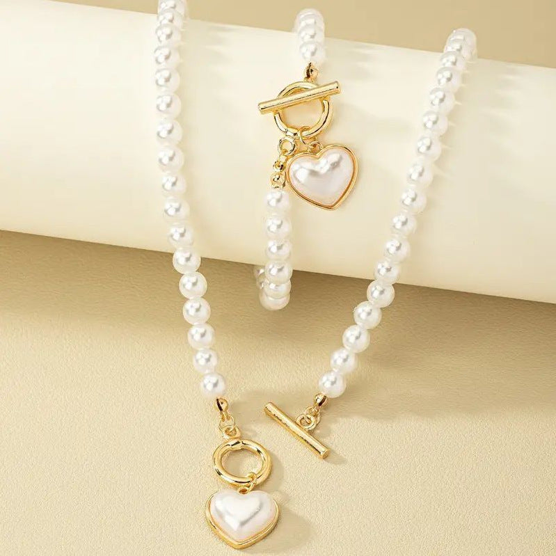 Love Pearl OT Buckle Necklace, Bracelet Set