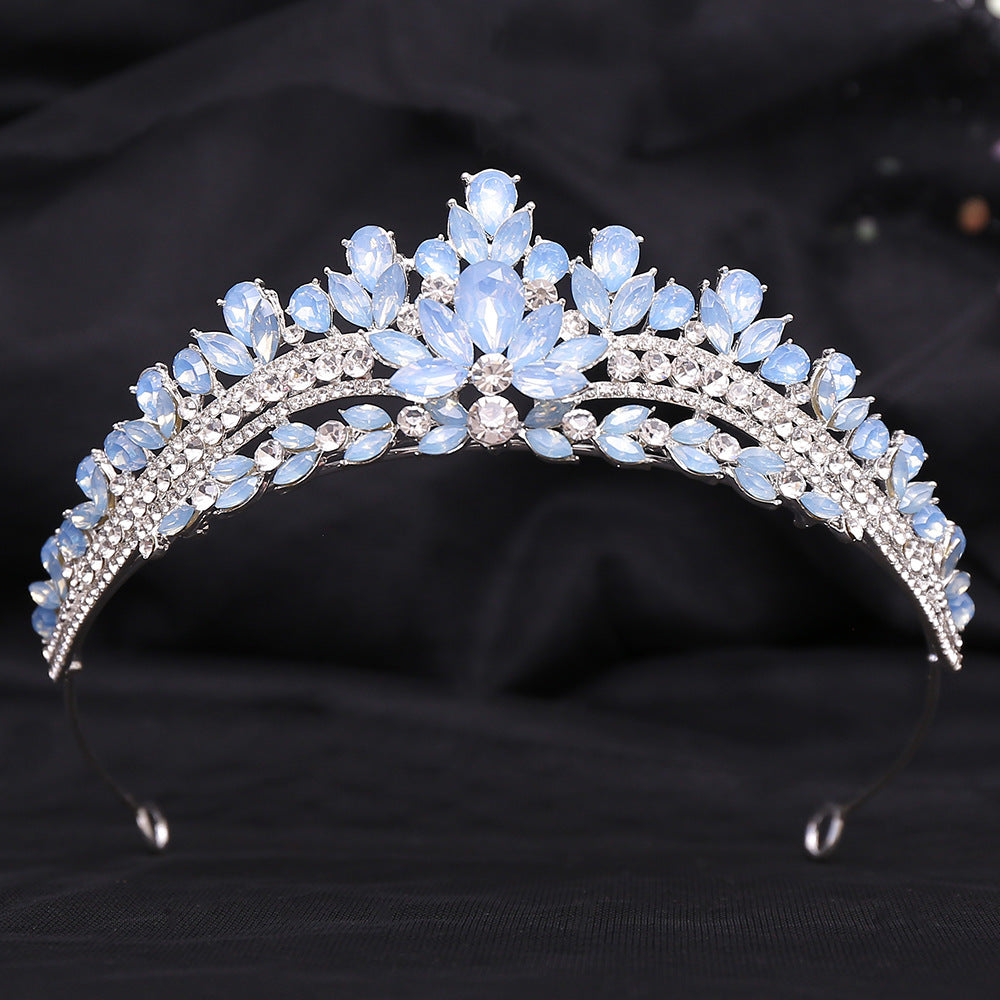 Wedding Birthday Headdress Crown Alloy Inlaid Protein Green Bright Crystal Bride