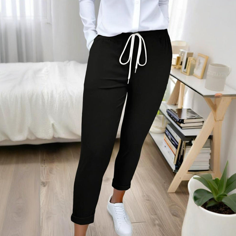 Women's Solid Color Casual Pants - Stretchy Waist With Drawstring Comfortable Lounge Pants