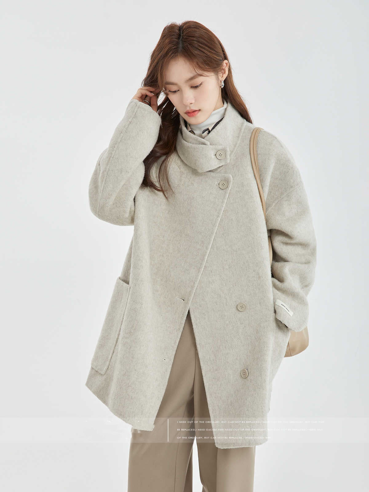 Stand Collar Loose Woolen Female Reversible Cashmere Coat