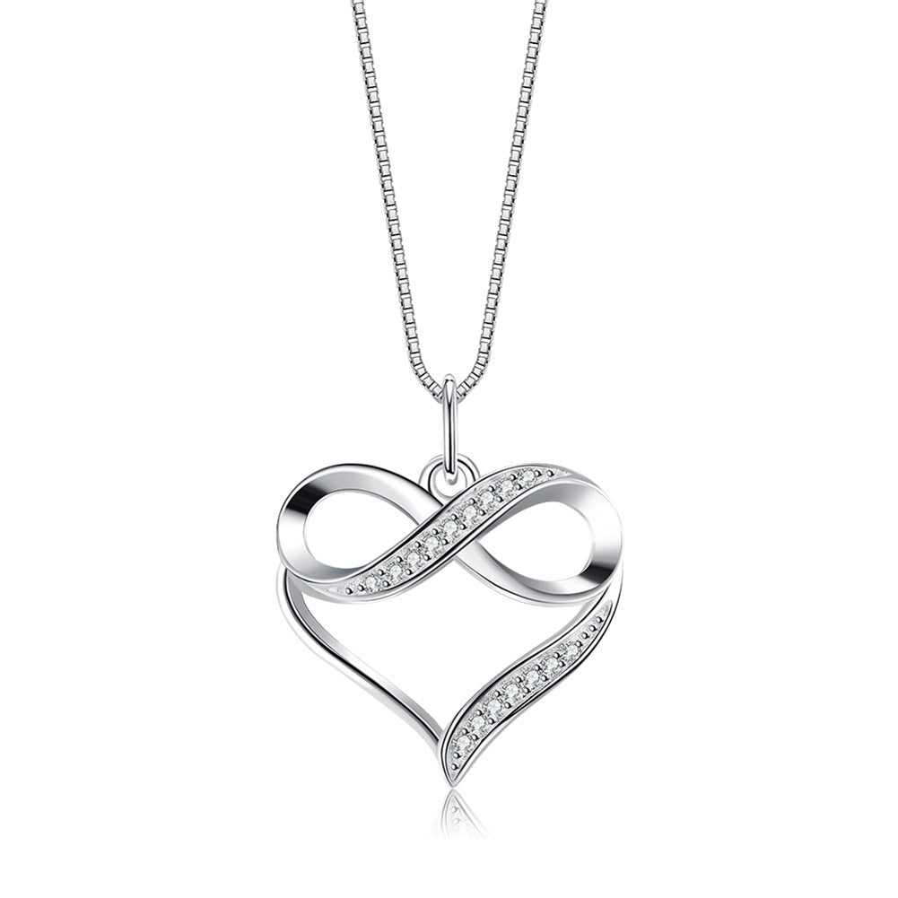 Love Necklace Female Simple Heart-shaped 8-character Necklace Light Luxury Inlaid Zirconium Sterling Silver Clavicle Chain
