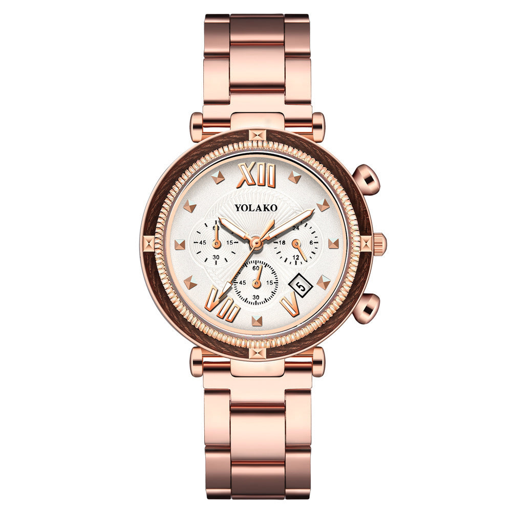 Women's Three-eye Calendar Alloy Steel Quartz Watch