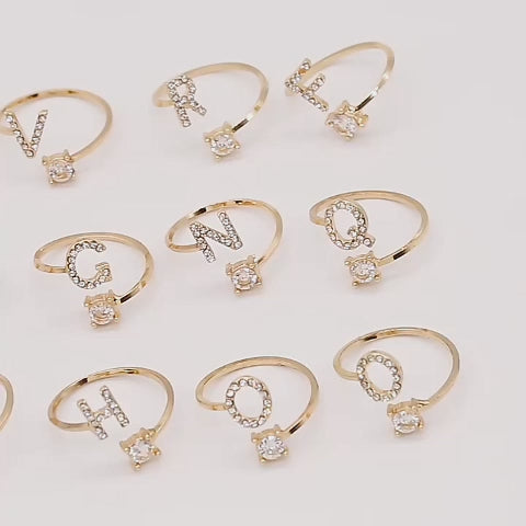 Load video: New Design Adjustable 26 Initial Letter Ring Fashion Jewelry For Women Simple Elegant Jewelry