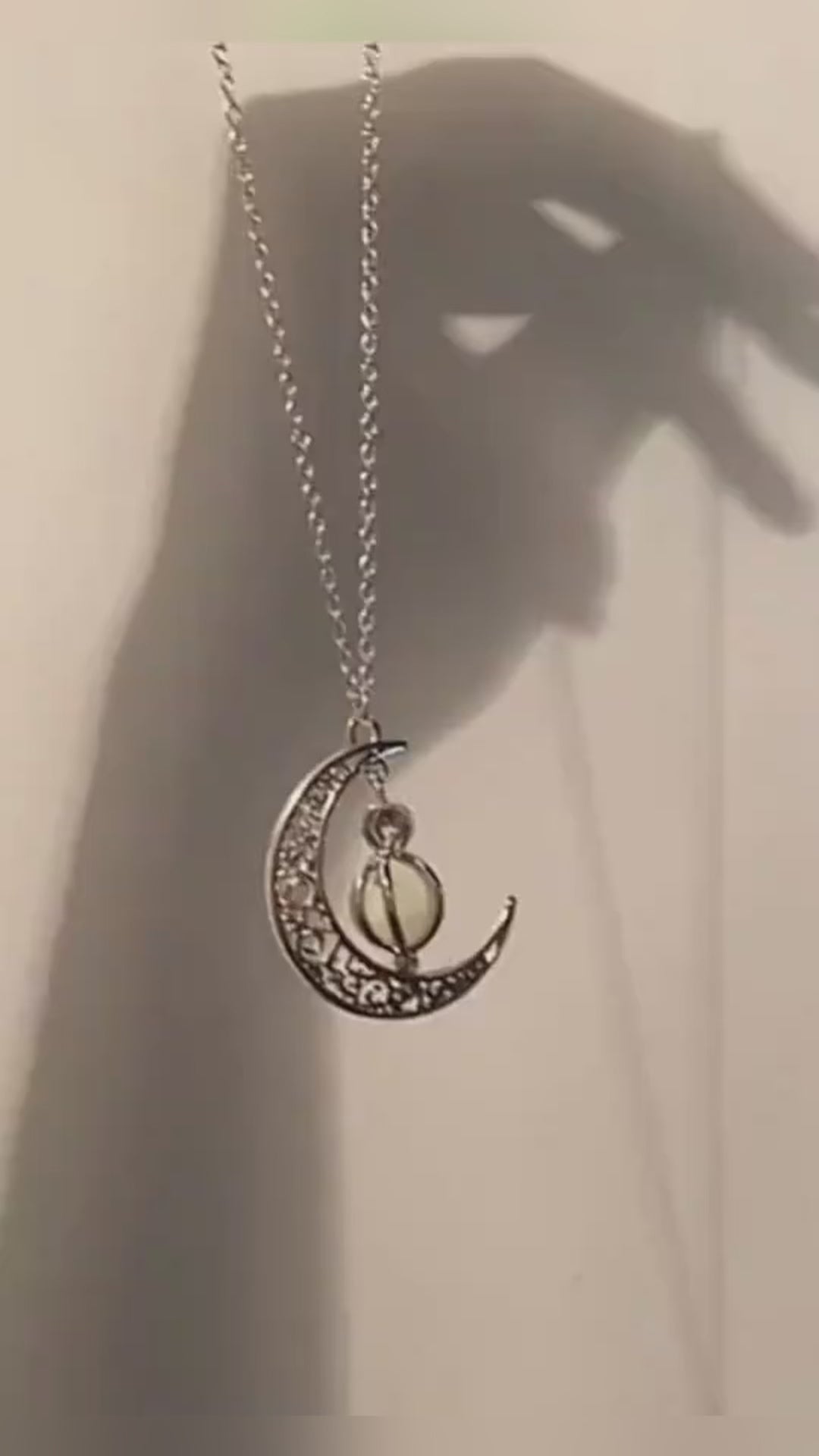 Load video: Fashion Moon Natural Glowing Stone Healing Necklace Women Gift Charm Luminous Pendant Necklace Jewelry