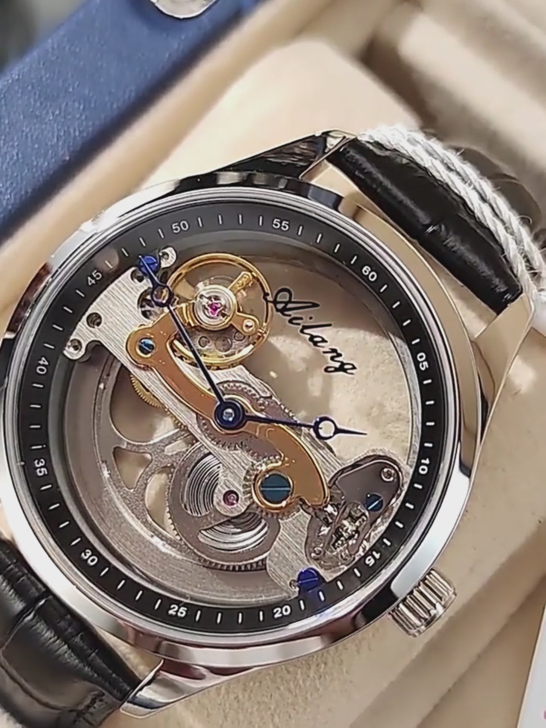 Load video: Automatic Mechanical Watch Creative Hollow Male Watch Generation Silicone Band Watch